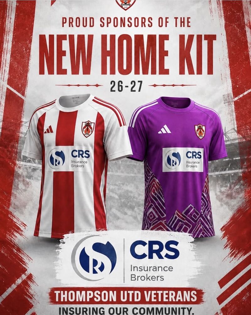 CRS-sponsored Thompson Utd Veterans new home and away kits for the 26-27 season
